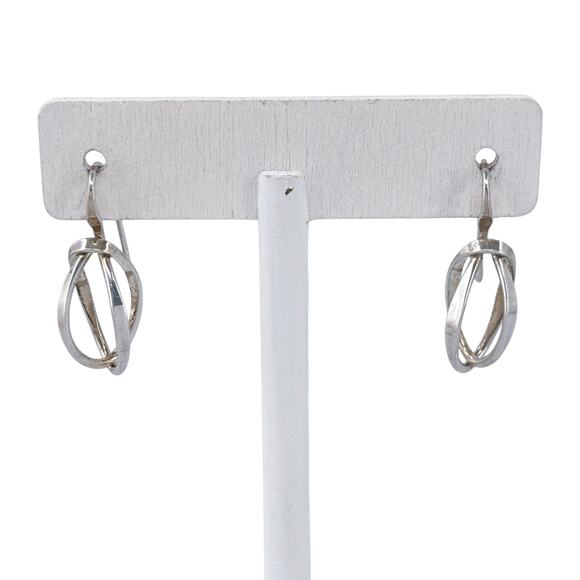 Estate Sterling Silver 925 Twisted Ribbon Dangle Earrings - Picture 4 of 8